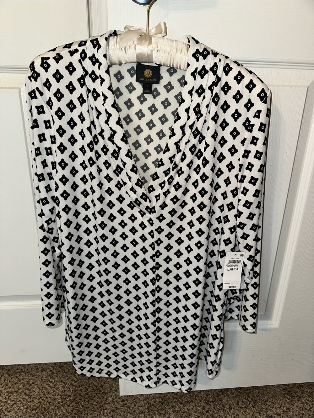 JM Collection Black and White Patterned Tunic Top